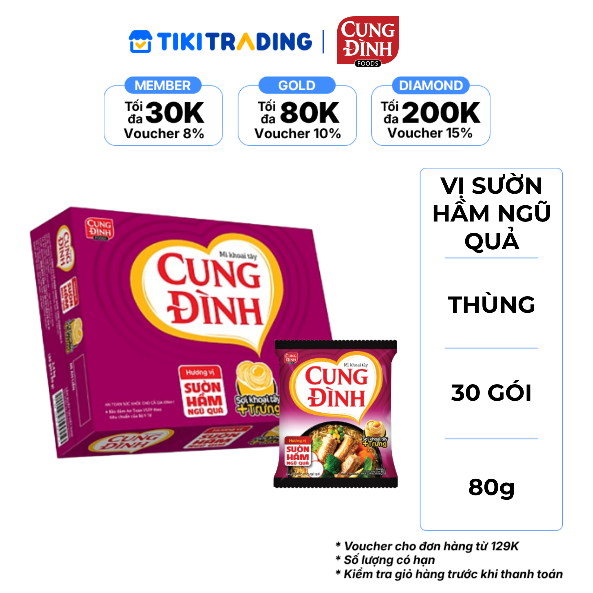 Thùng 30 Gói Mì Khoai Tây Cung Đình Hương Vị Sườn Hầm Ngũ quả