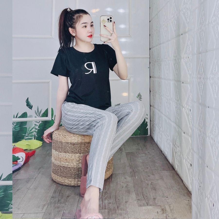 Đồ bộ nữ đồ bộ mặc nhà ngủ thể thao bigsize quần dài sọc đẹp dễ thương cute thun cotton ESHOP DB16 Đồ bộ nữ trung niên