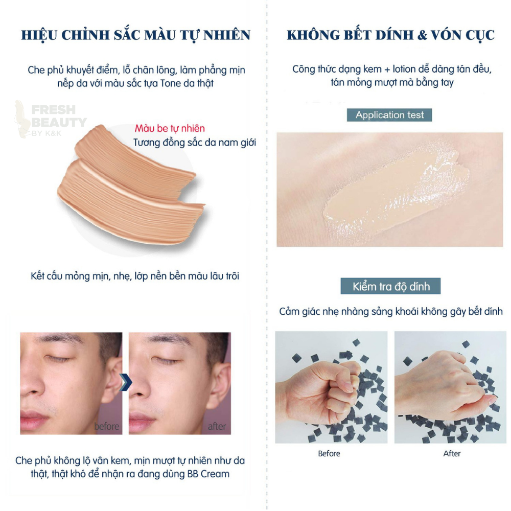 Kem che khuyết điểm chống nắng không lộ vân, dưỡng trắng da, giảm nhăn cho nam giới Grinif Natural BB Cream for Men 50g