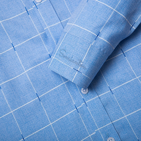 Hình ảnh Áo sơ mi nam dài tay công sở trung niên thương hiệu Anton vải sợi tre kẻ caro màu xanh dương – X8553