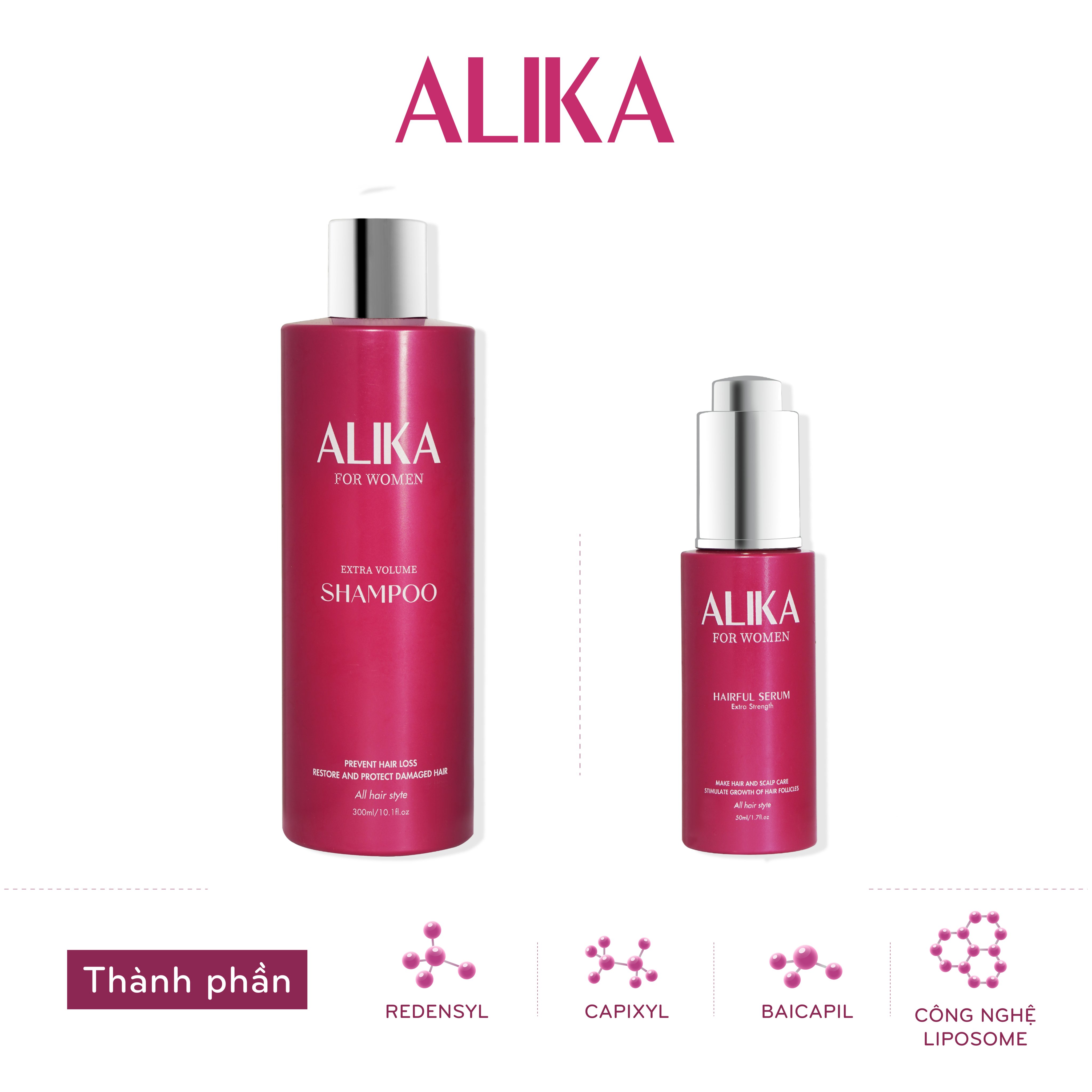 Combo set dầu gội, tinh chất Alika for Women kích thích mọc tóc, chắc khỏe