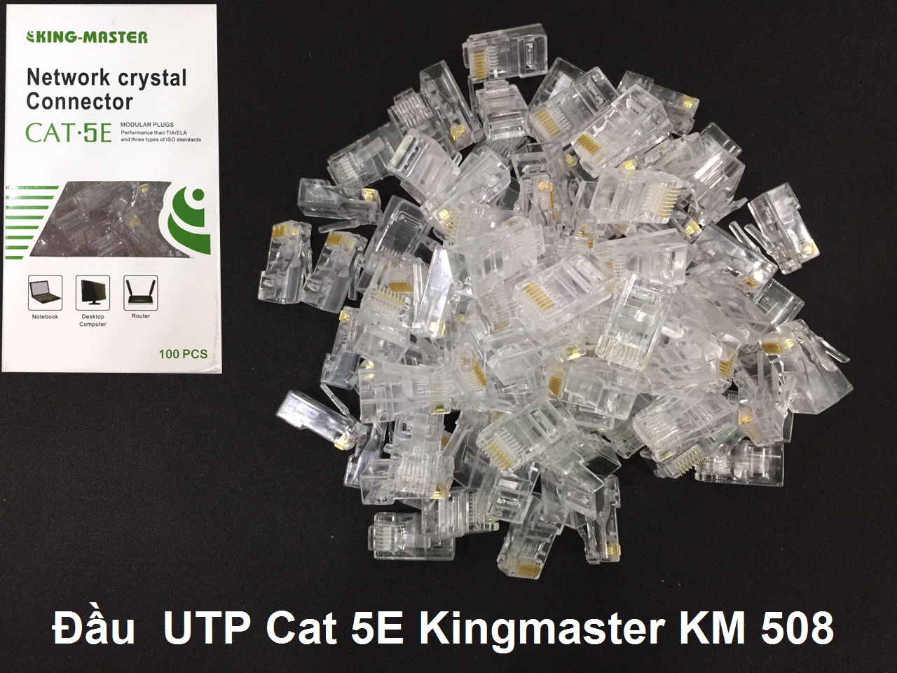 100 Đầu  UTP Cat 5E Kingmaster KM 508,ĐẦU BẤM MẠNG CAT 5, ĐẦU NHỰA, ĐẦU RJ45 NHỰA-HÀNG CHÍNH HÃNG