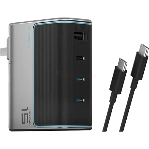 Combo cốc sạc Cuktech GaN 1USB 3Type-C 140W + Cáp USB Type-C to Type-C AD1404U - Hàng chính hãng