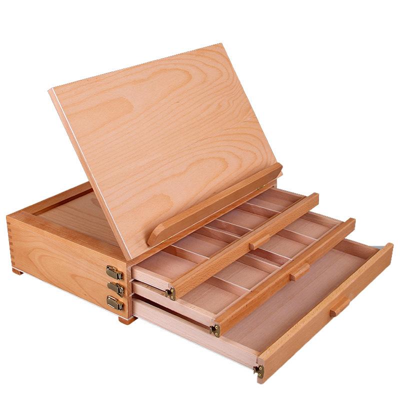 Phong cách mới nhất hộp vẽ để bàn giá vẽ loại ngăn kéo bảng vẽ hộp đựng tranh nhiều lớp hai trong một lưu trữ dầu phấn màu để bàn