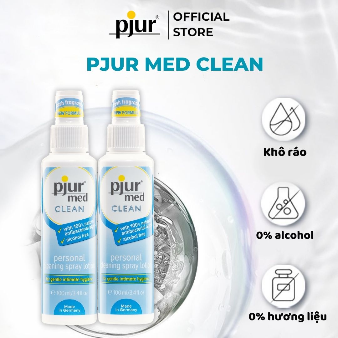 Xịt vệ sinh phụ khoa khử khuẩn cho nữ Pjur Med Clean Spray 100ml dịu nhẹ hương thơm tươi mát dưỡng da mịn màng tươi mát