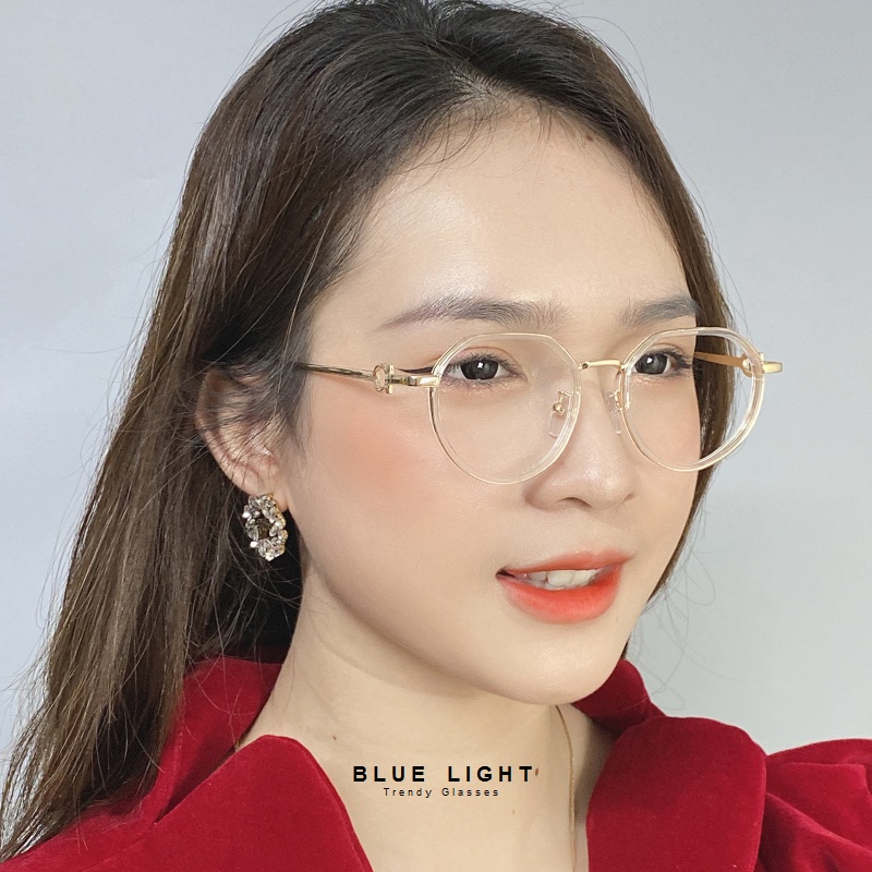 Kính Giả Cận, Gọng Kính Cận Nam Nữ Mắt Vuông Tròn Khung Kim Loại Vàng Trong Suốt Không Độ Hàn Quốc - BLUE LIGHT SHOP