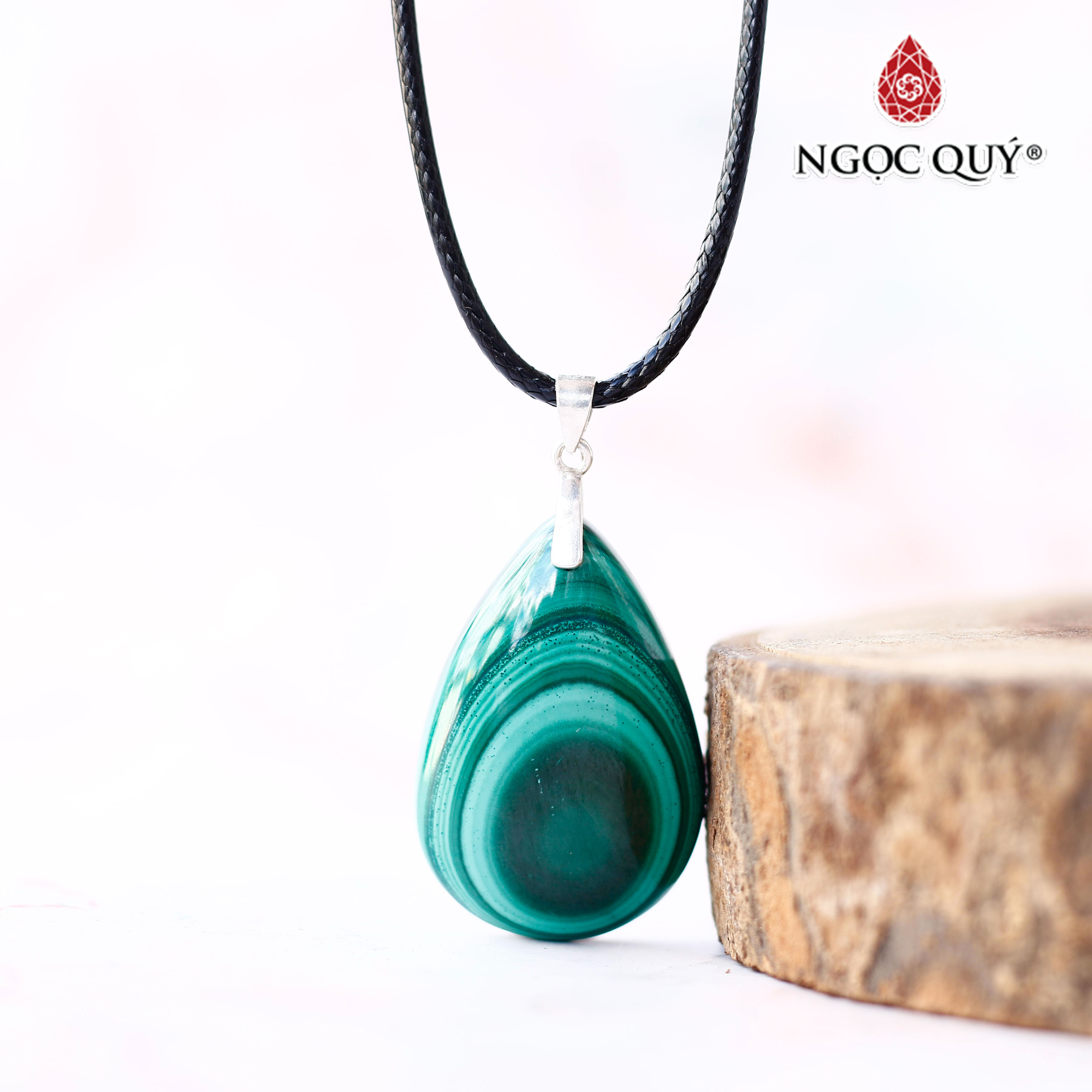 Mặt dây chuyền hình giọt nước đá khổng tước Malachite - Ngọc Quý Gemstones