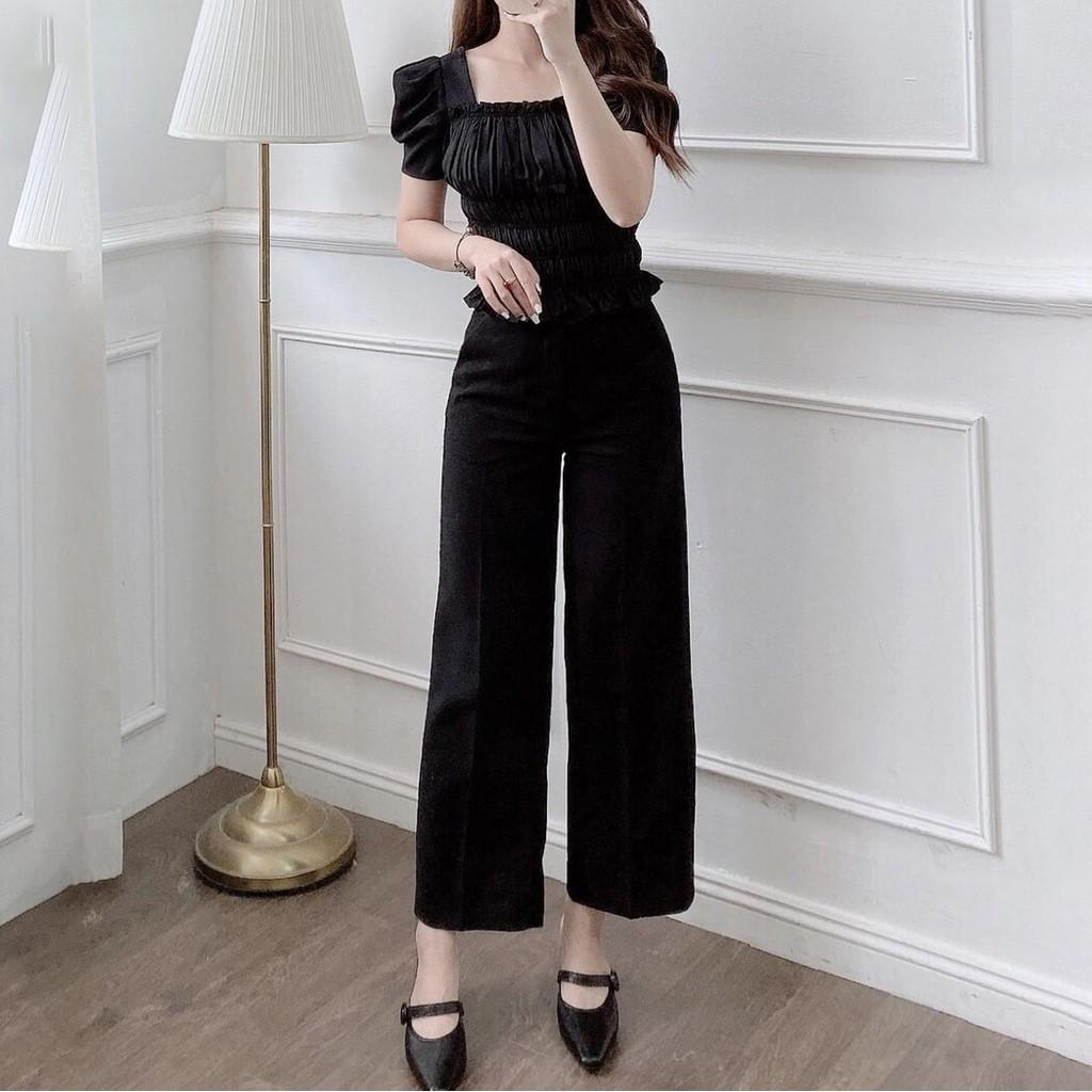 Quần ống rộng lưng cao công sở - quần âu cạp cao - 4 Màu: Đen, Trắng, Be, Xanh - Q1 - Hanlly Fashion Thời Trang Nữ