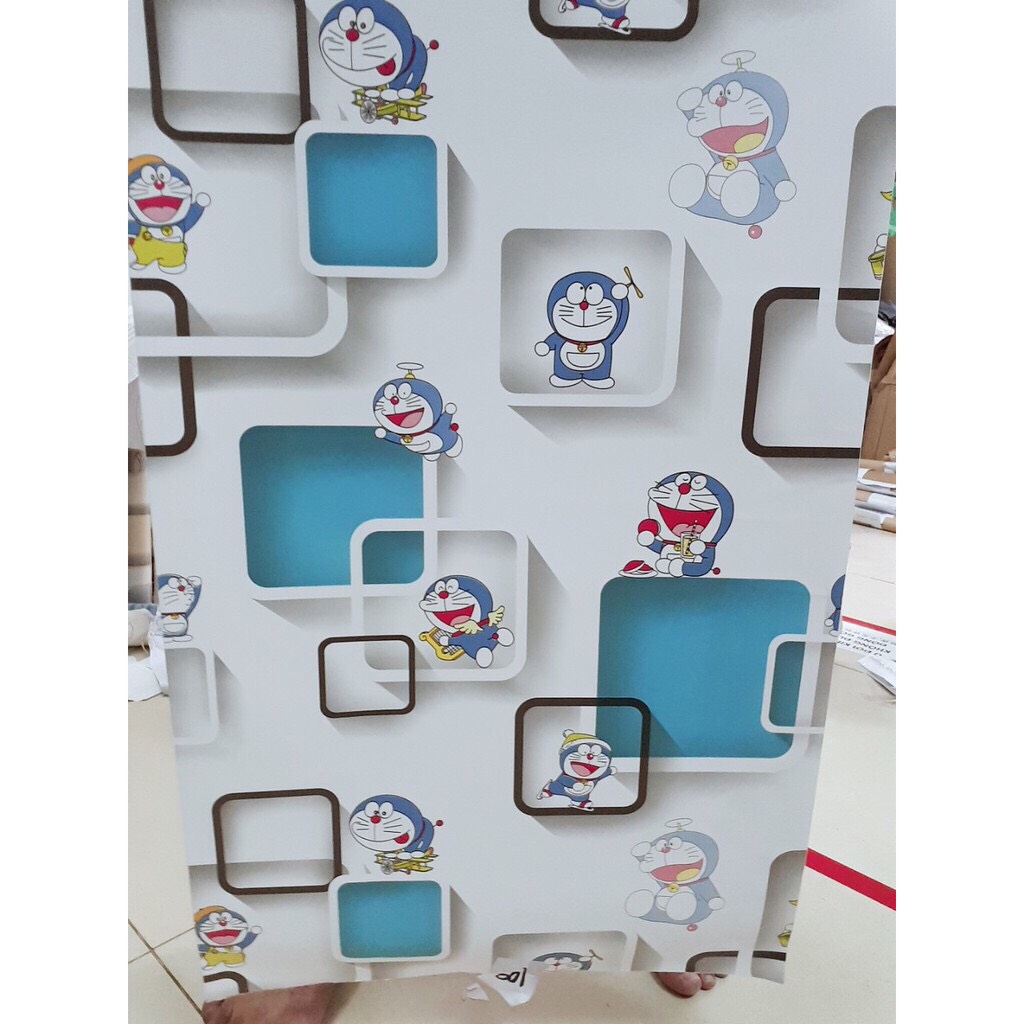 Giấy dán tường rộng 45cm x 5m dài - DOREMON Ô VUÔNG XANH ELL263