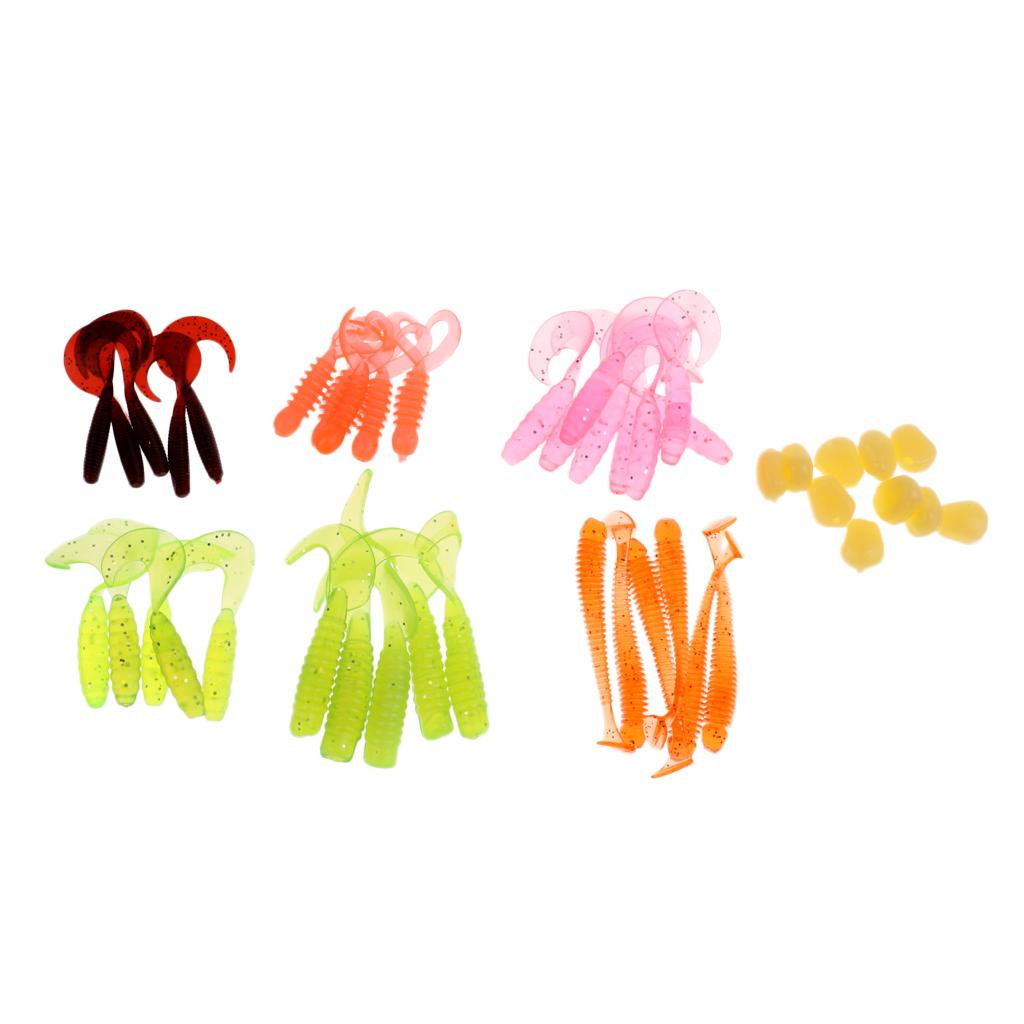44 Pieces Soft Fishing Lures T Tail Worm Corn Scented Baits Lure