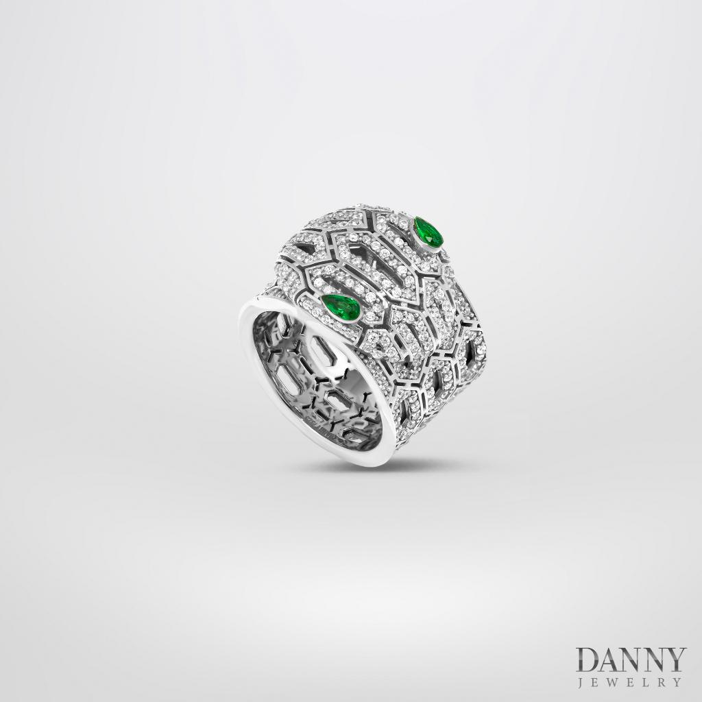 Nhẫn Danny Jewelry Bạc Thổ Nhĩ Kỳ Xi Rhodium Đính Đá CZ &amp; Đá Zircon Biểu Tượng Rắn N0003TNK