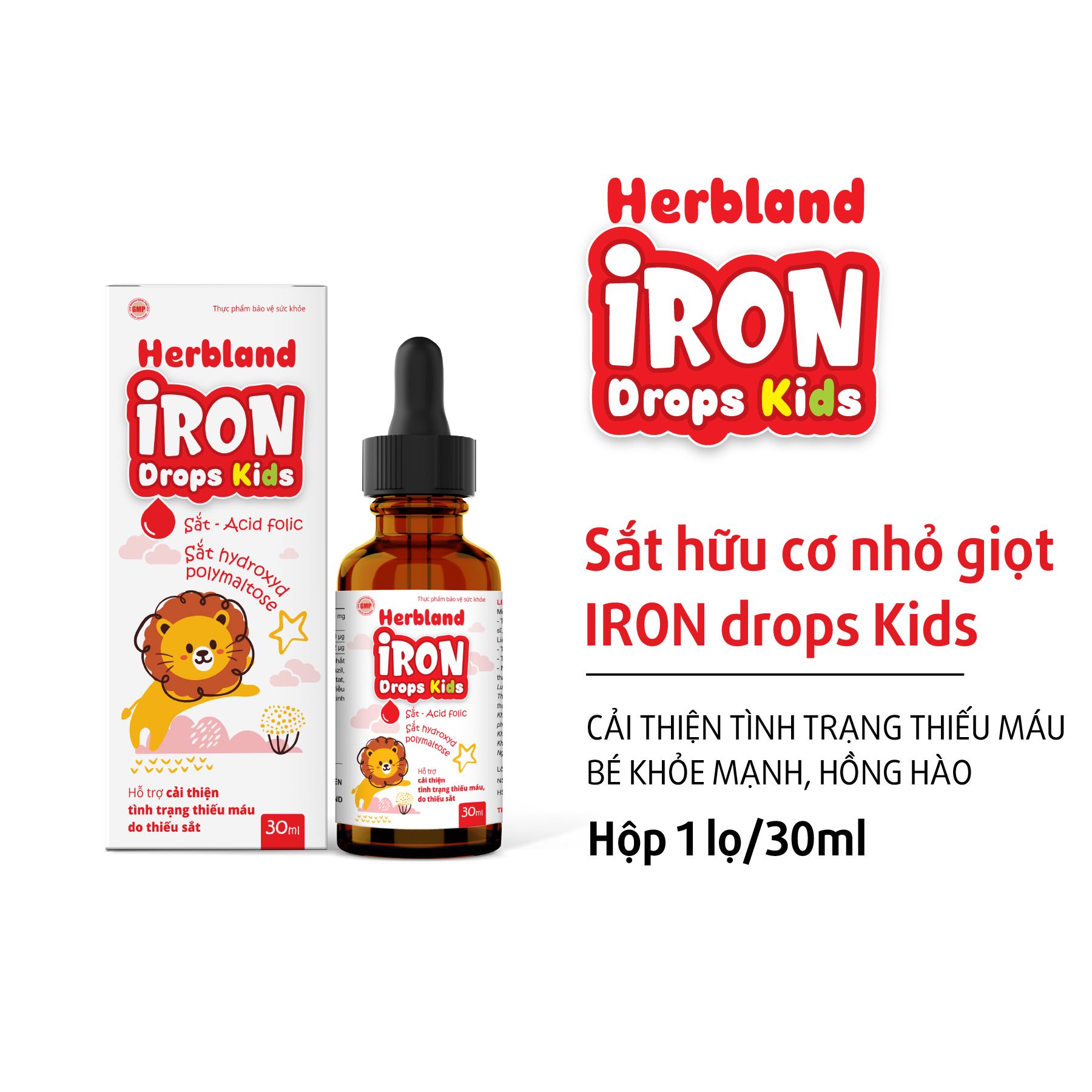 Siro IRON DROPS KIDS bổ sung Sắt hữu cơ, Acid folic, Vitamin B12 cho trẻ 1 lọ x 30ml