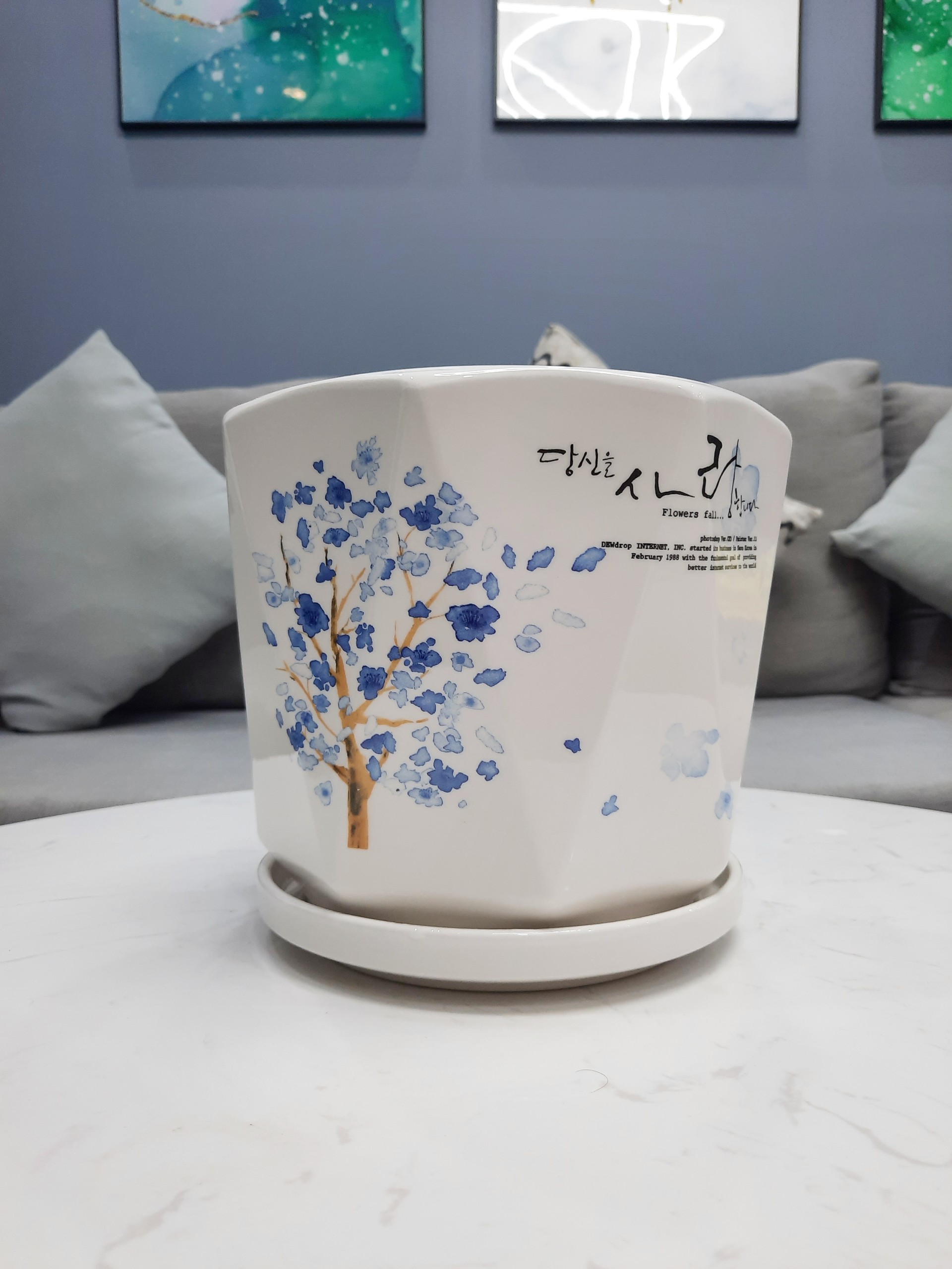 Chậu gốm sứ trồng cây tráng men bóng - kèm dĩa đựng nước