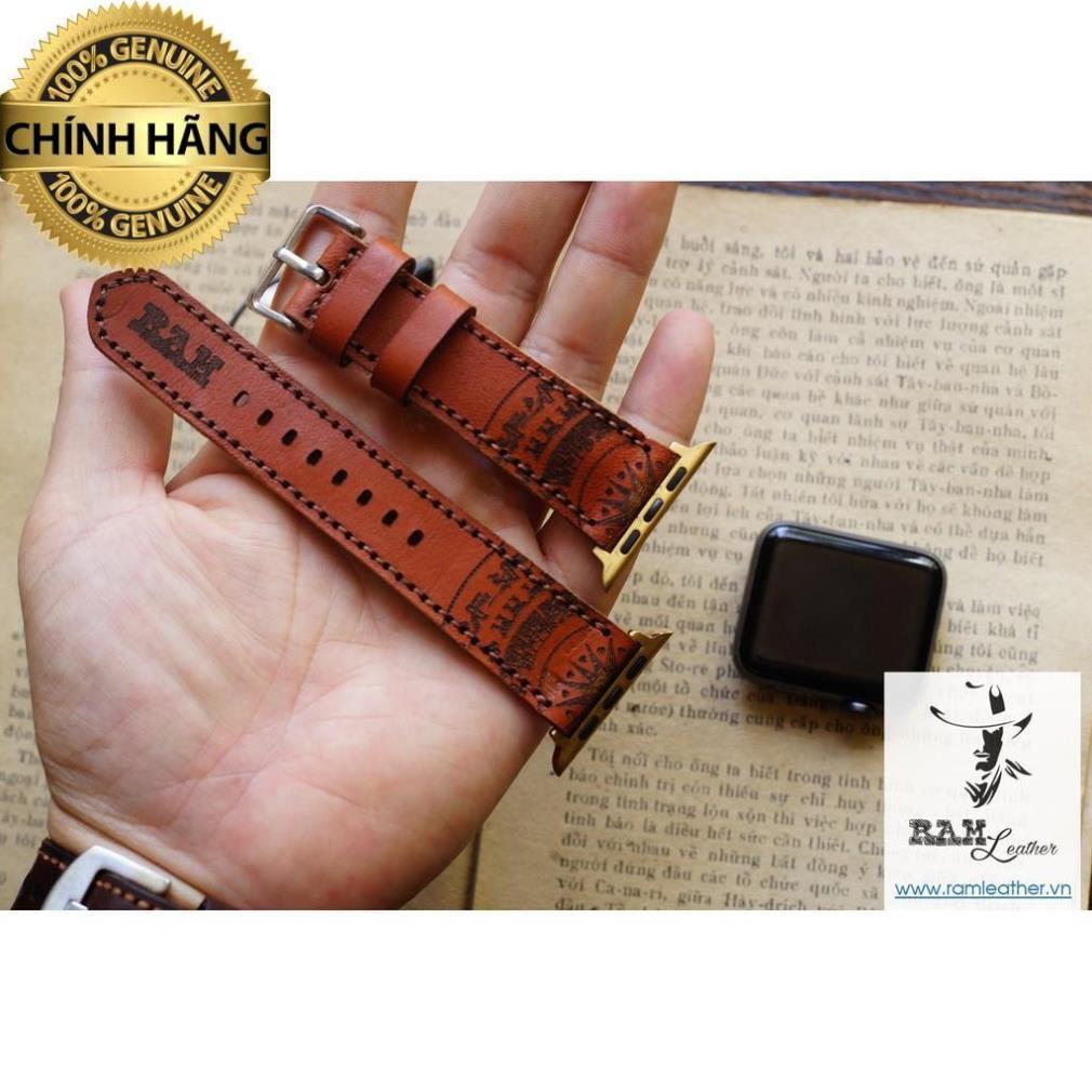 DÂY ĐỒNG HỒ TRỐNG ĐỒNG DA BÒ Ý VEGTAN NÂU ĐỎ - RAM TRADITIONAL VEGTAN -ĐỦ SIZE .