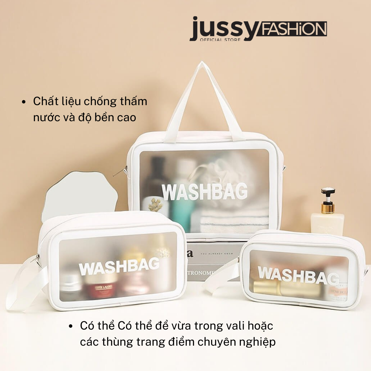 Bộ 3 Túi Đựng Mỹ Phẩm WASHBAG Jussy Fashion Túi Đựng Đồ Trang Điểm Đồ Cá Nhân Du Lịch Chống Thấm Nước