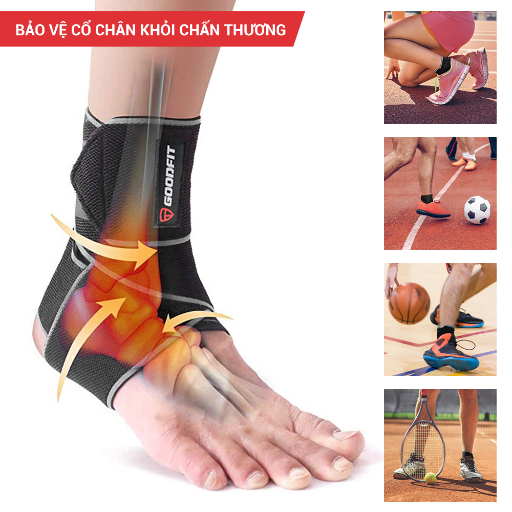 Băng quấn cố chân, băng bảo vệ cổ chân, mắt cá chân GoodFit co giãn đàn hồi, đệm silicone chống trượt GF612A