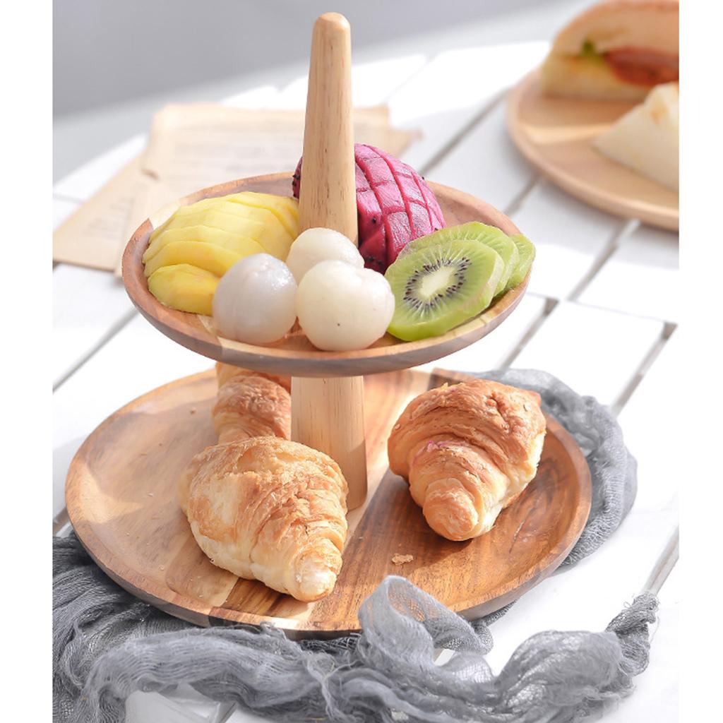 2/3 Tier Cake Snack Stand Wooden Serving Tray Fruit Platter Cupcake Holder