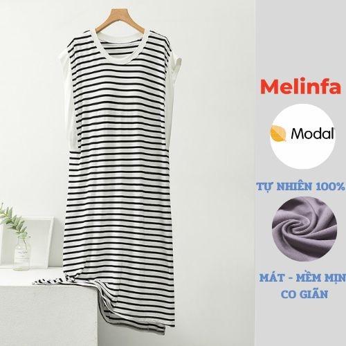 Váy đầm ngủ ngắn tay có mút đệm ngực mặc nhà hàng ngày vải Modal mềm mại thoáng mát mùa hè mã VAV0472