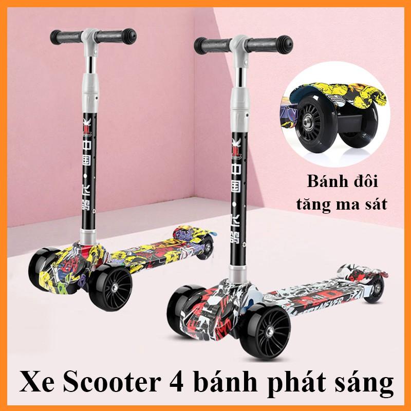 Xe trượt Scooter cao cấp bánh to phát sáng - Xe trượt cho bé 4 bánh có đèn