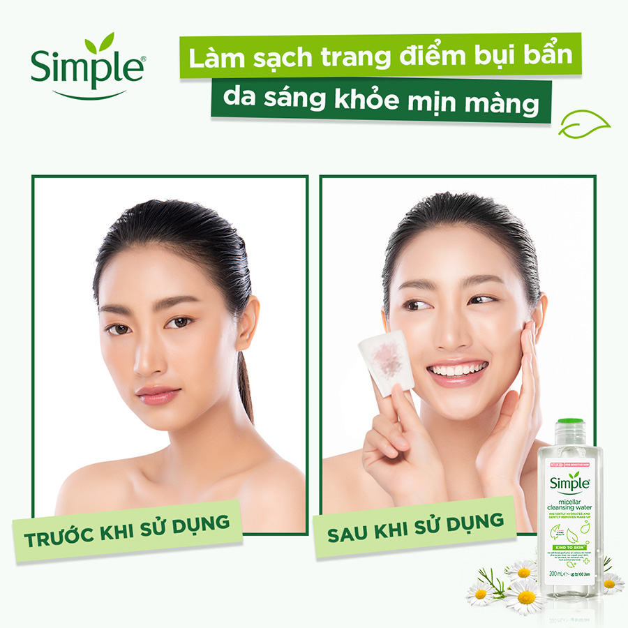 Nước tẩy trang Simple Micellar làm sạch trang điểm vượt trội - không chứa cồn gây khô rát 200ml [CHÍNH HÃNG ĐỘC QUYỀN]