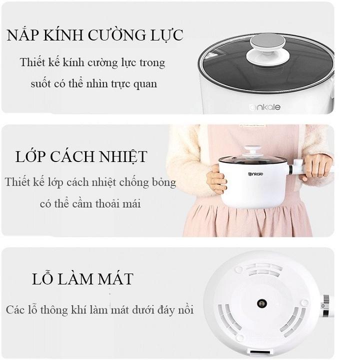 Nồi Lẩu Điện Chống Dính Nồi Hấp Điện Nấu Mỳ Lẩu Đa Năng Mini Có Tay Cầm Tiện Dụng Công Suất 600W - Dung Tích 1.5L