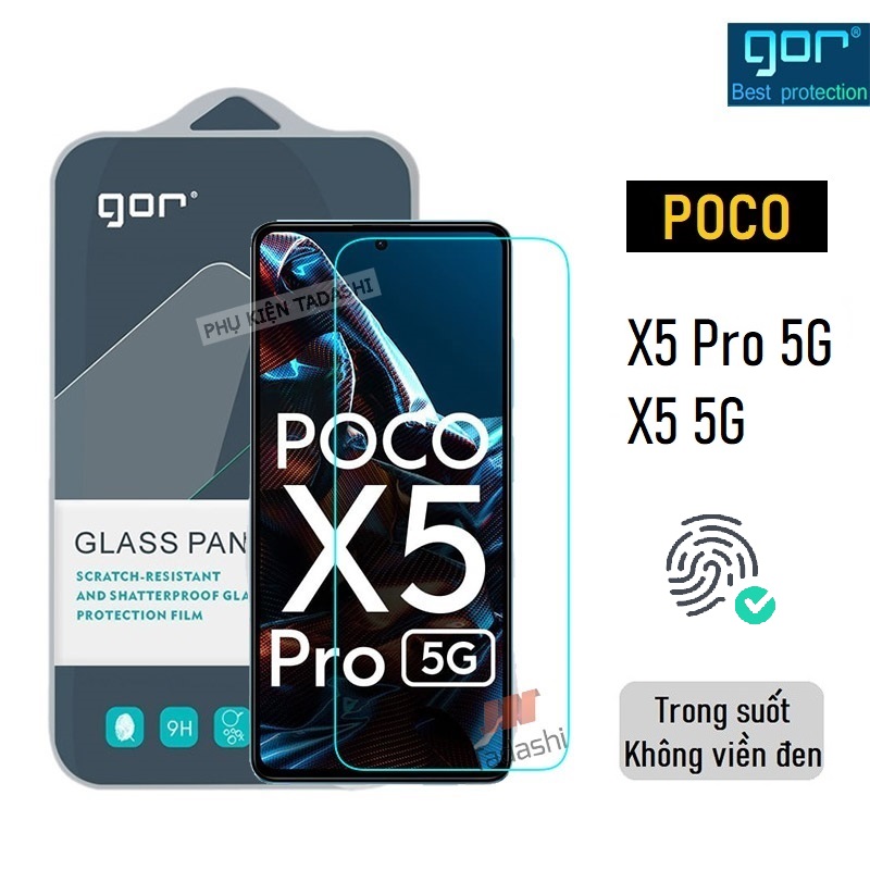 Bộ 2 Kính Cường Lực Gor cho Xiaomi Poco X5 Pro 5G, Poco X5 5G Trong Suốt, Không Viền Đen 9H Vát 2.5D - Fullbox.