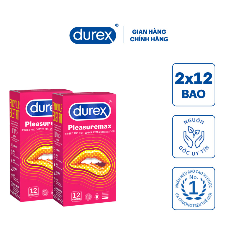 Combo 2 Bao cao su Durex Pleasuremax Hộp 12 Bao