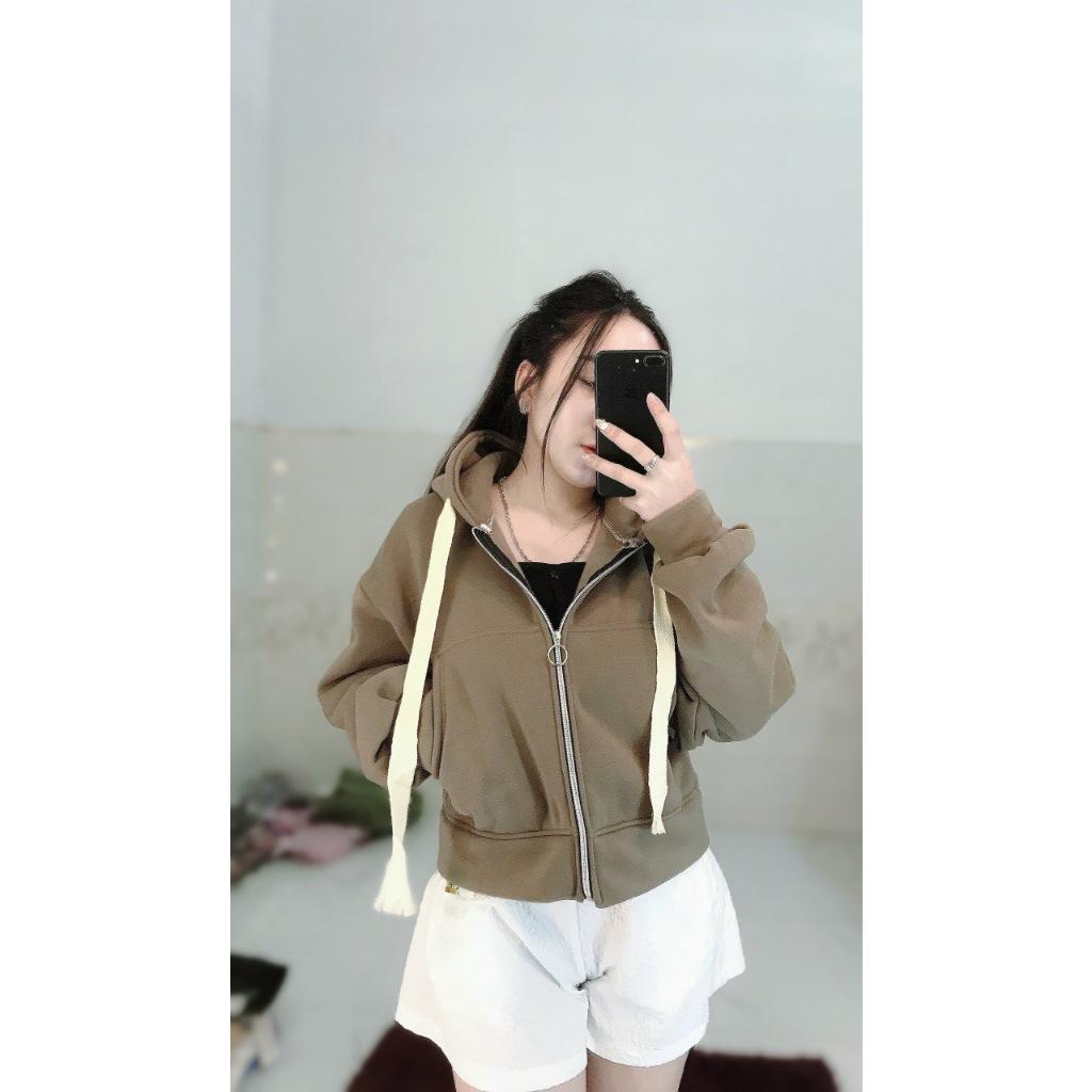Áo khoác nữ nỉ form dài và fom lửng zip tay bồng vải nỉ ngoại có mũ nón 2 lớp form rộng hàng bao chất siêu hot-A2057 - Be Form dài