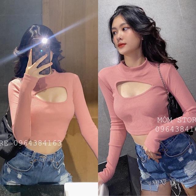 Áo croptop thun gân tay dài hh.vintage [ẢNH THẬT 100