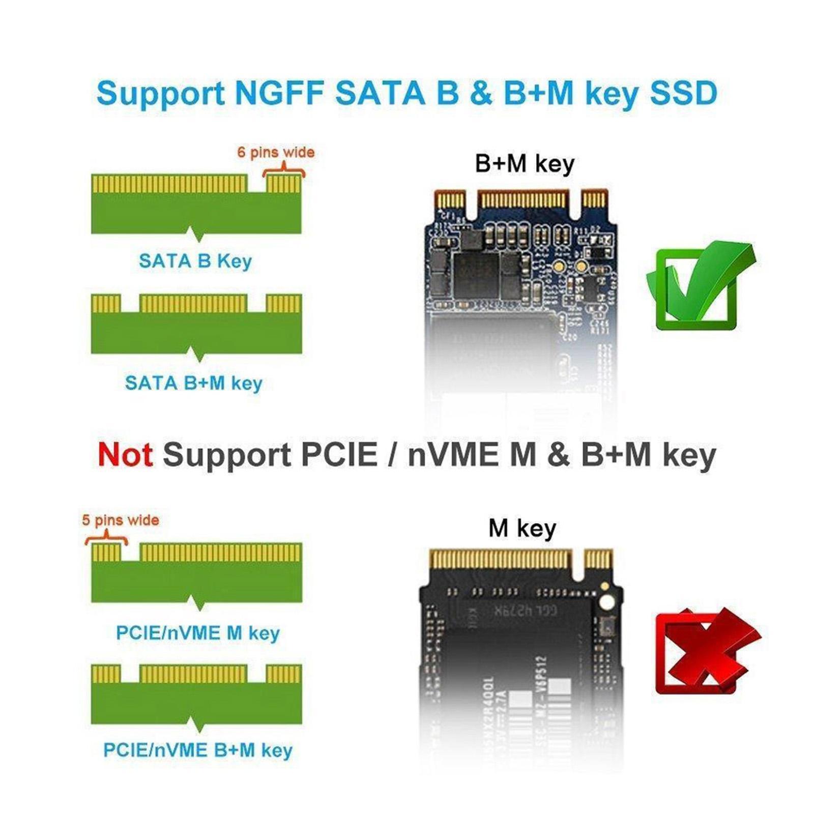 M.2 NGFF SATA to USB 3.0 Case, Key B/Key B+M Portable, Support NGFF M.2 2280 2260 2242 2230 External Reader