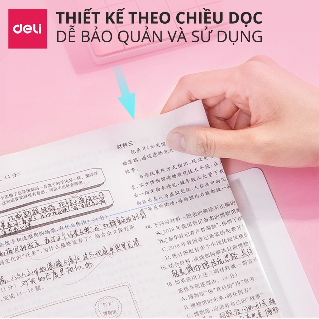 File Lá Học Sinh A4 Deli - 30/40 Lá - Xanh Dương/Hồng/Trắng - 1 Chiếc - 72493 / 72494