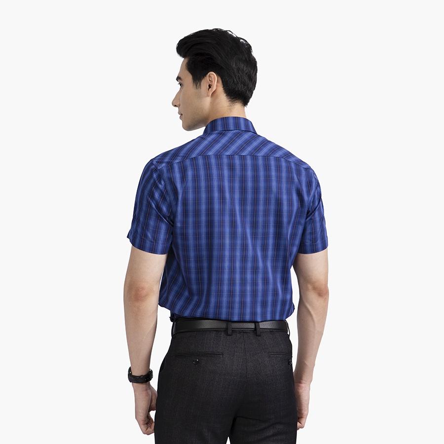 Áo sơ mi nam ngắn tay ARISTINO phom Perfect fit, xanh tím than kẻ trắng nổi bật - ASS315S2