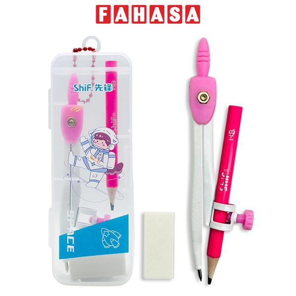 Bộ Compa 3 Món - Bút Chì Gỗ - ShiF 3156 - Màu Hồng