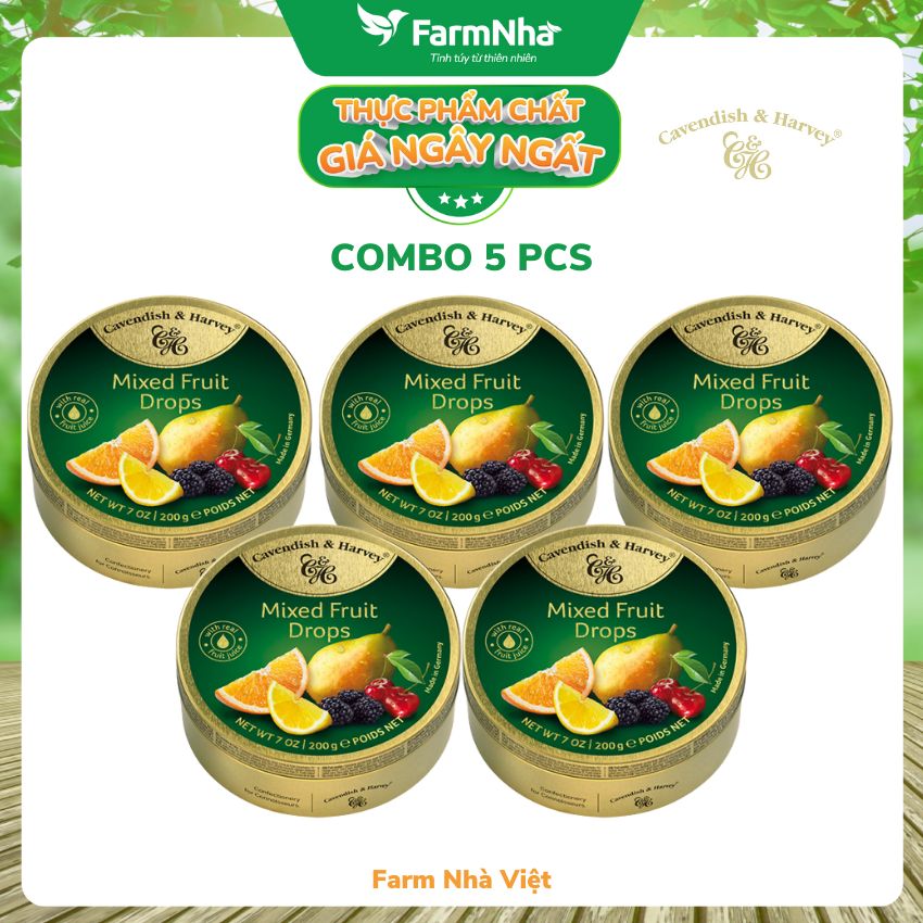 (Combo 5 hộp) Kẹo trái cây Cavendish &amp; Harvey vị MIXED FRUIT 200gr - Sản phẩm với hương vị tuyệt vời từ Đức