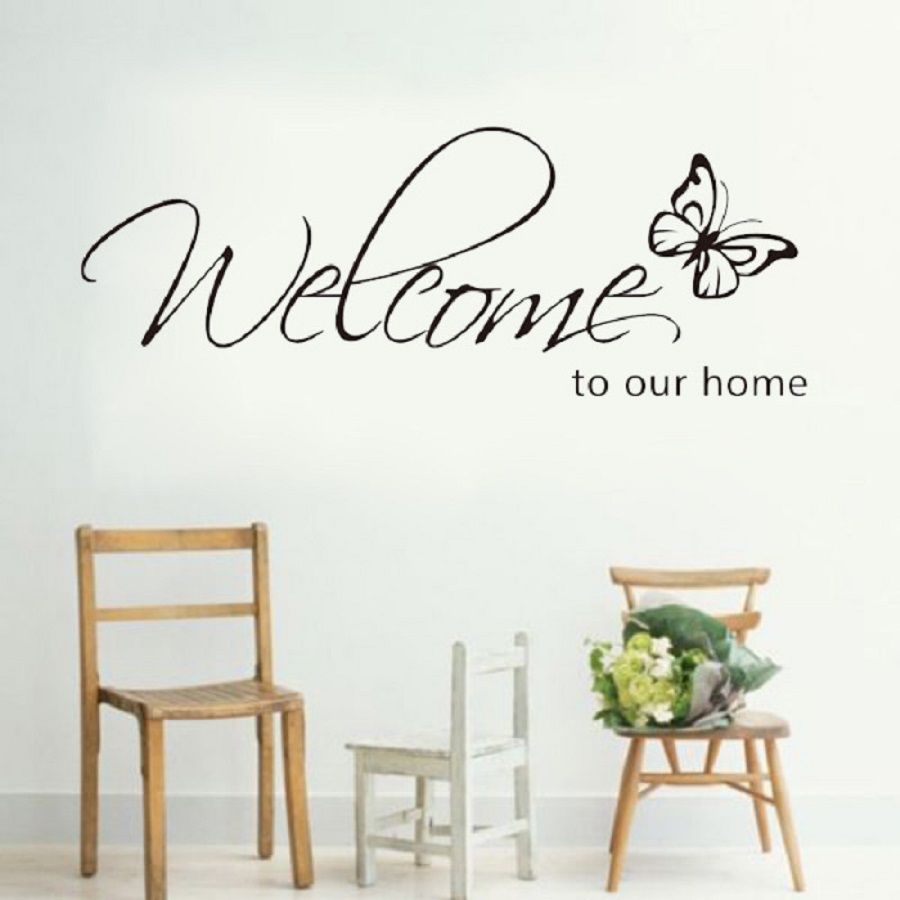 Decal dán tường dán cửa kính chữ WELCOME TO OUR HOME sang trọng