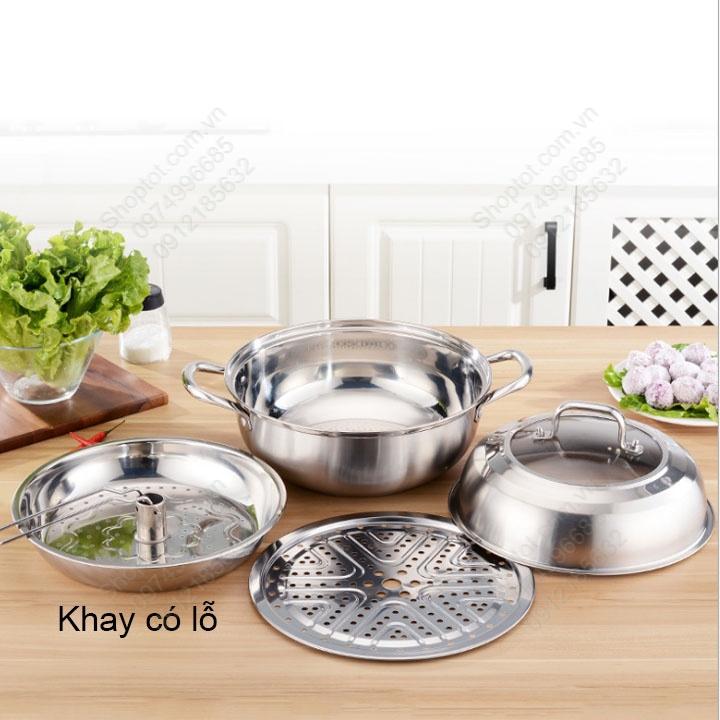 Bộ nồi hấp đa năng nhiều tầng bằng inox dùng được cho bếp từ, đáy 3 lớp dày dặn