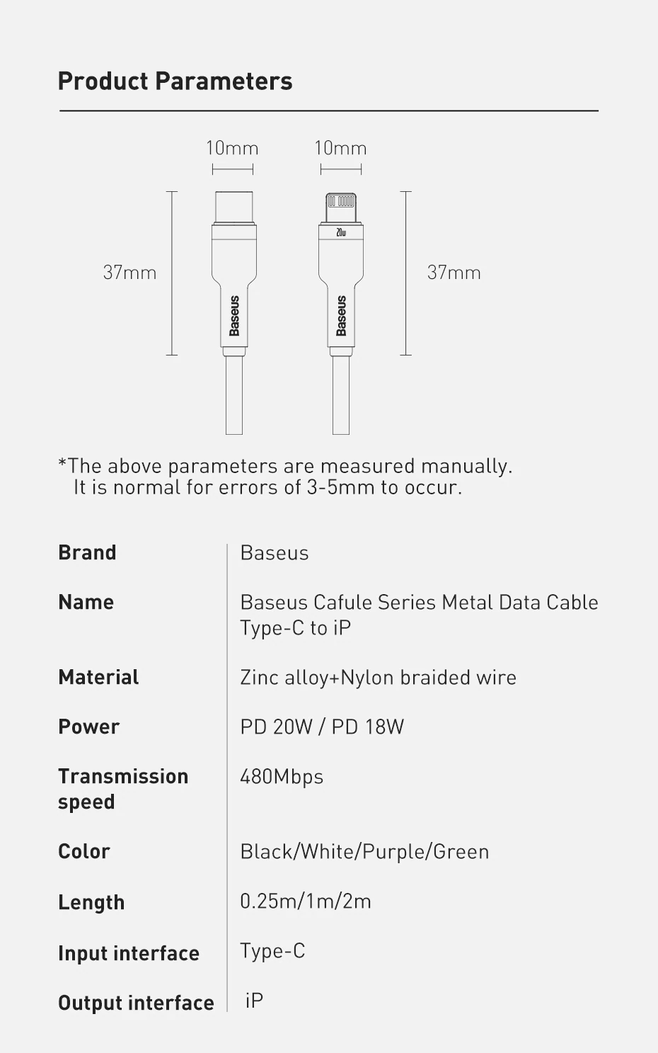 [ C to iP ] Cáp sạc nhanh  cho iP 12 Series Baseus  Metal PD20W CATLJK-A01 - Hàng chính hãng