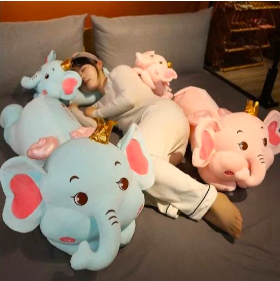 Thú nhồi bông voi đội vương miệng đáng yêu - Size 70cm đến 1m1 - Quà tặng gấu bông con voi êm mịn cho bé