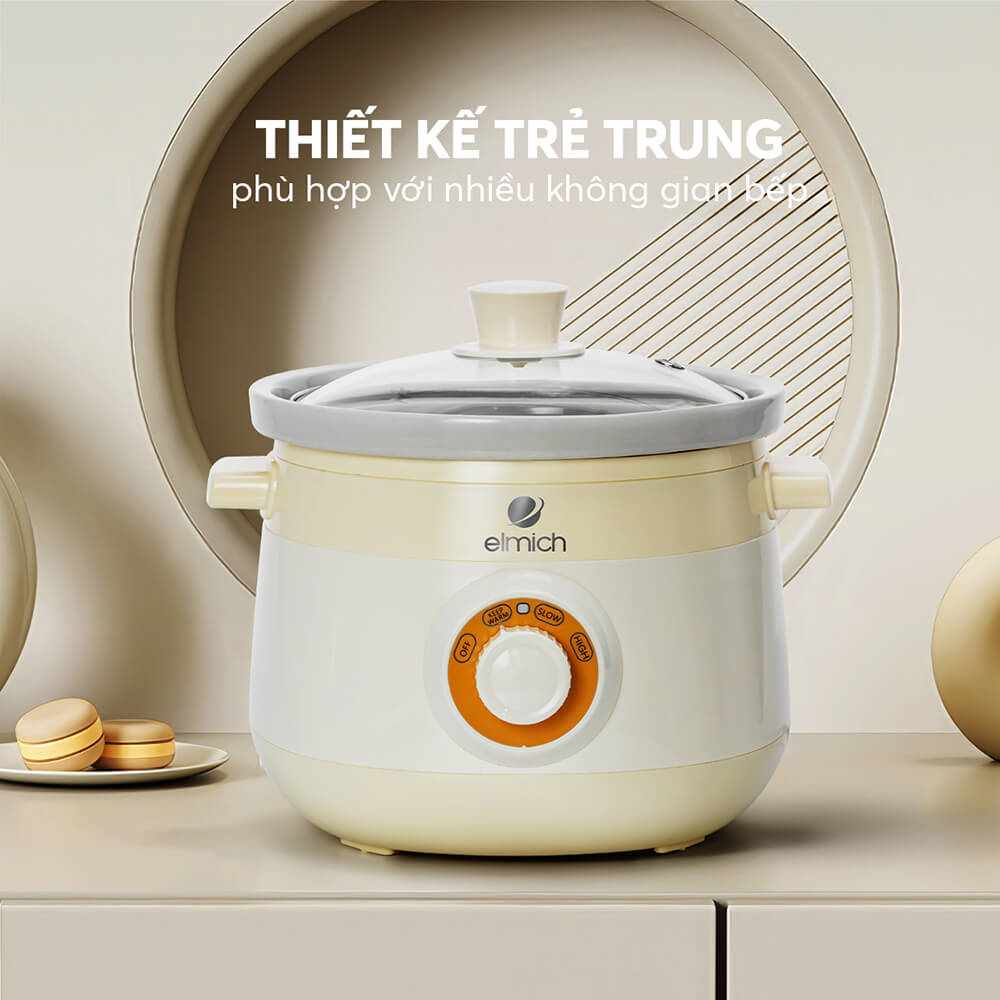 Nồi nấu chậm 2 lít Elmich SCE 8525 - 3 chế độ nấu cài sẵn, an toàn chuyên gia nấu cháo, hầm ninh - Hàng chính hãng