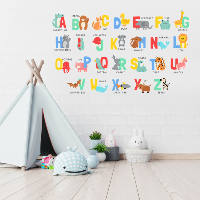 Decal Dán Tường Hình Bảng Chữ Cái Thú Cưng Cho Bé | Decal Dán Tường Trang Trí Phòng Ngủ Cho Bé