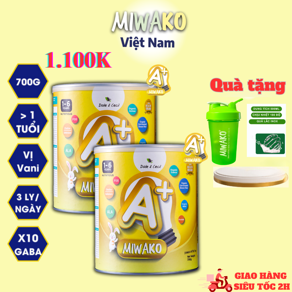 Sữa Công Thức Hạt Thực Vật Hữu Cơ MIWAKO A+ 700g Vị Vani x 2 Hộp Date 29/04/2025