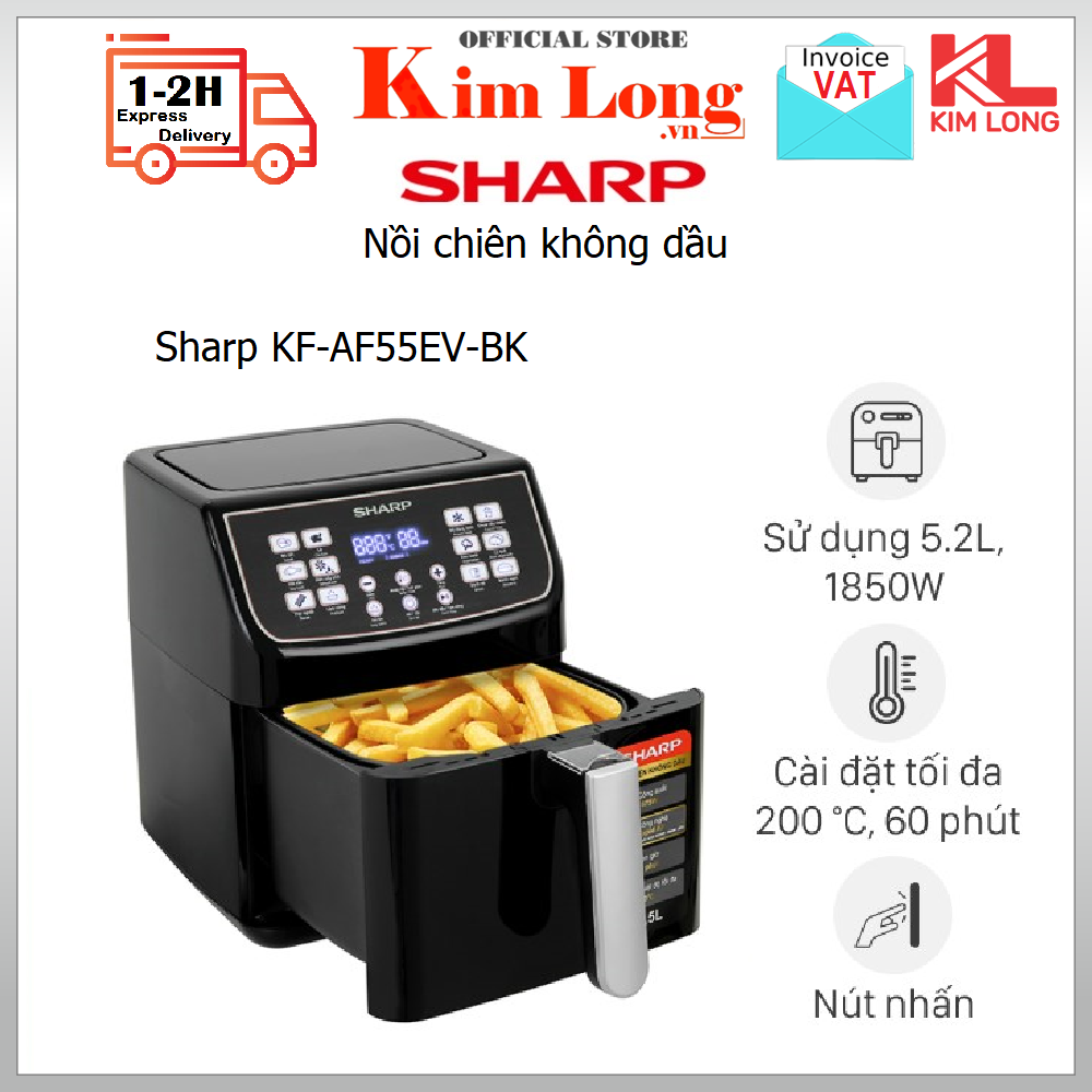 Nồi Chiên Không Dầu Sharp KF-AF55EV-BK Chống Dính 5.5L Màn Hình LED 12 Thực Đơn Tự Động - Hàng chính hãng