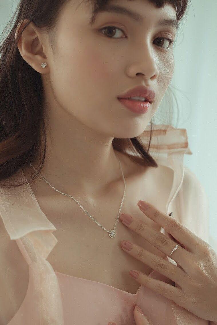 Vòng cổ bạc Bling It mặt hoa thược dược đá mùa thu BIVC219