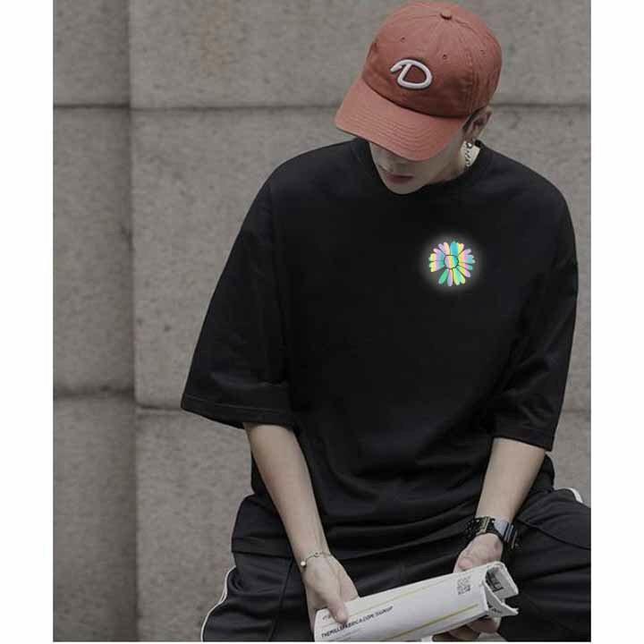 Áo thun phản quang tay lỡ nam nữ vải cotton - Hướng dương