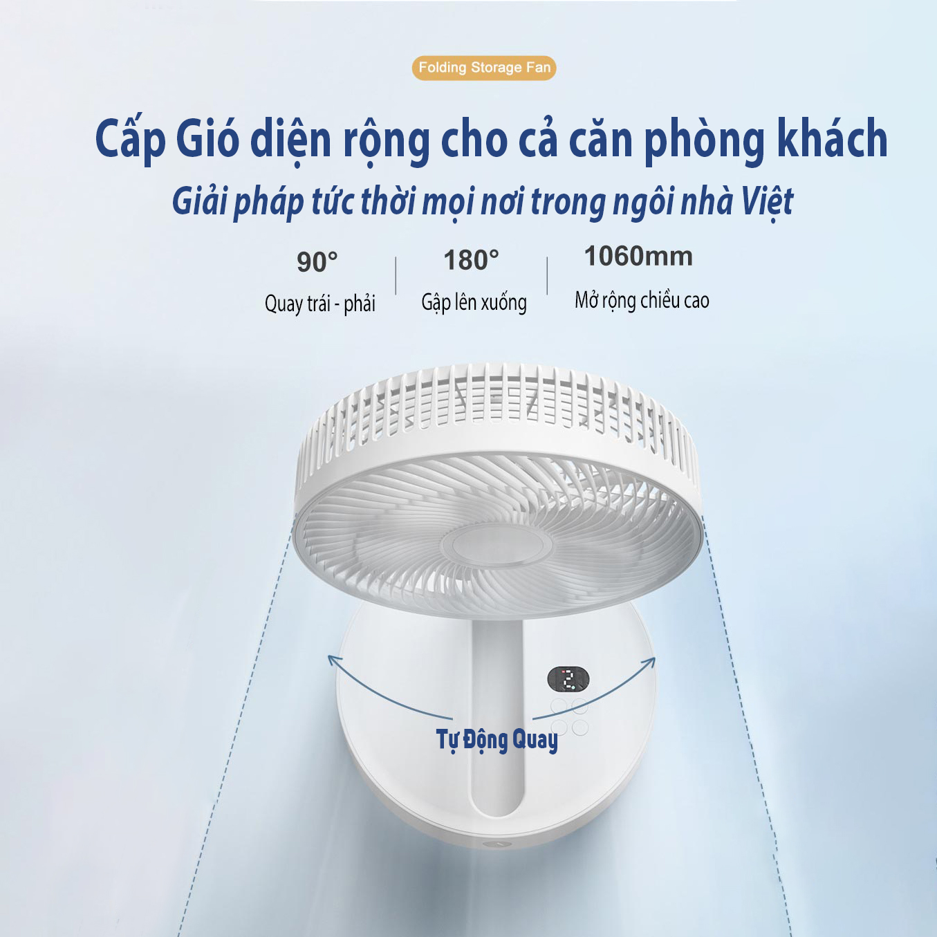 Quạt đứng không dây Cyke P30 tự động xoay, gấp gọn dùng gia đình để bàn, để sàn tiện lợi, có Remote điều khiển từ xa, 8 tốc độ gió và hẹn giờ tiện lợi, hàng chính hãng