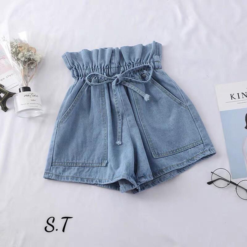 Quần short jean cạp cao nơ xinh - chất jean đẹp siêu xịn đủ Size cho bé gái (size đại)