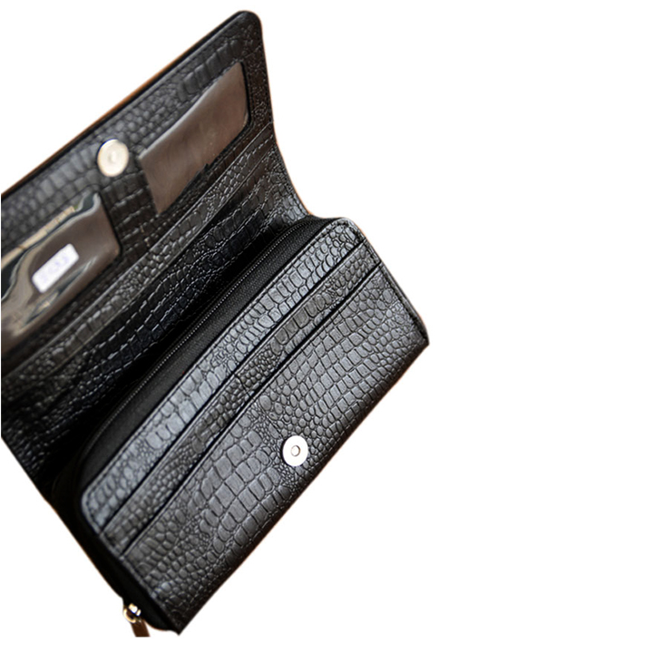 HJ3108-09-10 - Bóp nữ vân cá sấu Huy Hoàng bấm nút màu da, đen, nâu