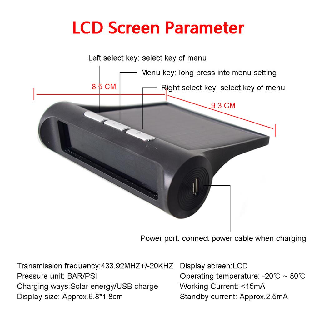 RV Car TPMS Tire Pressure Alarm Monitor System Solar Powered External Sensor