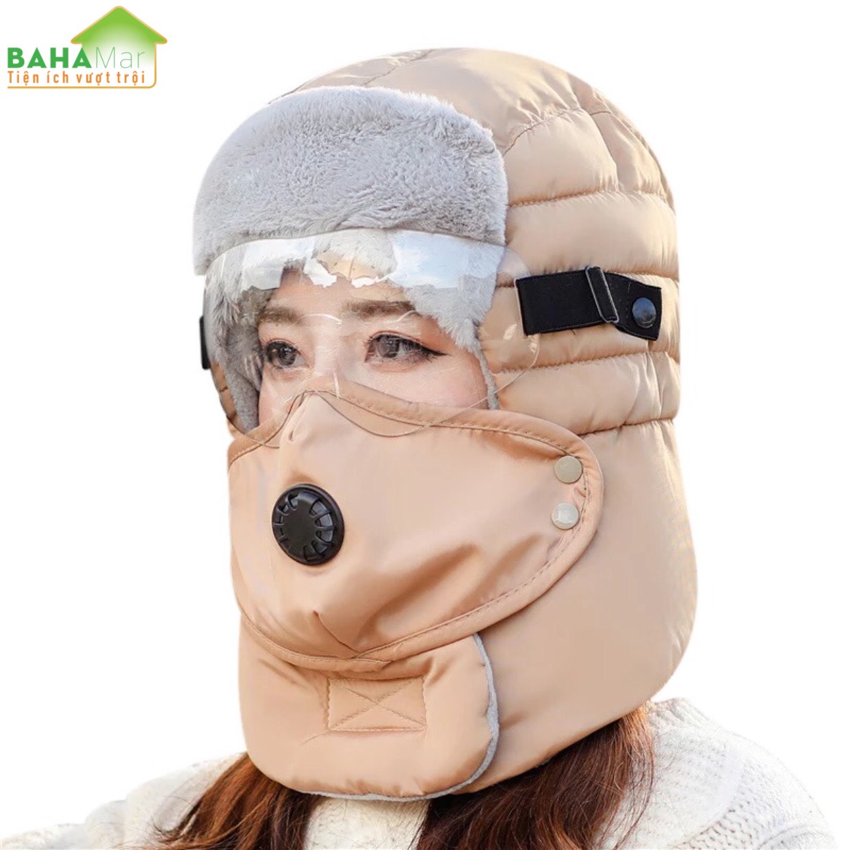 BỘ MŨ-KÍNH-KHẨU TRANG CHẮN GIÓ MÙA ĐÔNG ĐI NGOÀI TRỜI, LEO NÚI, DÃ NGOẠI, CÂU CÁ, "BAHAMAR" giữ ấm đi xe máy mùa Đông rất phù hợp