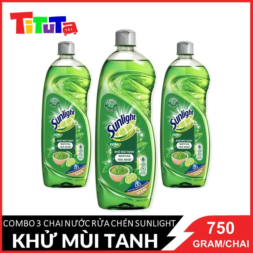 COMBO 3 chai Nước rửa chén Sunlight Trà xanh Chai 750g